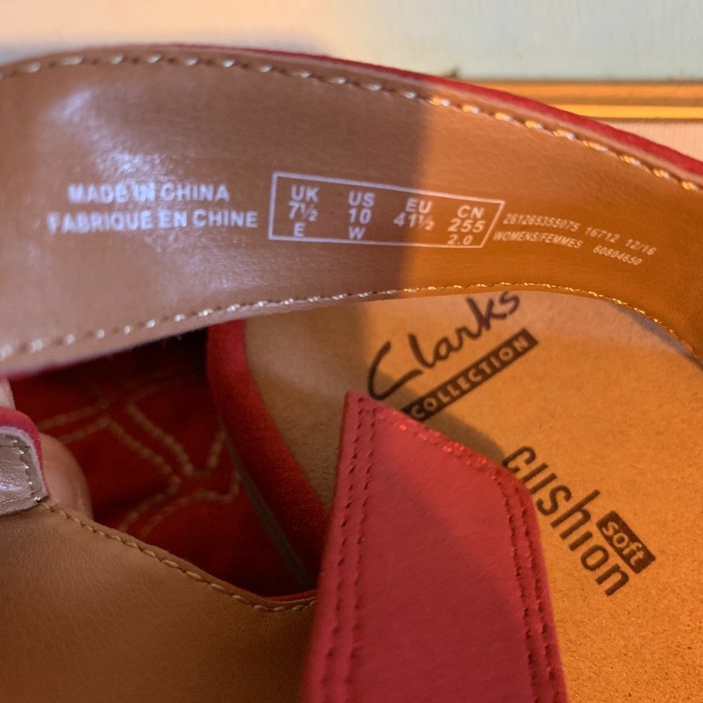 Clarks Red Suede Wedge Sandals - Picture 9 of 12